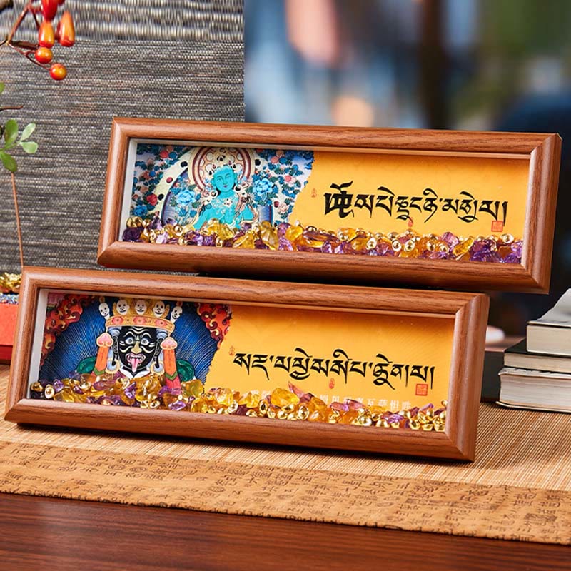 Buddha Stones Om Mani Padme Hum Buddha Lingotto dorato Thangka Cornice per foto Ornamento Decorazioni per la casa - image 10
