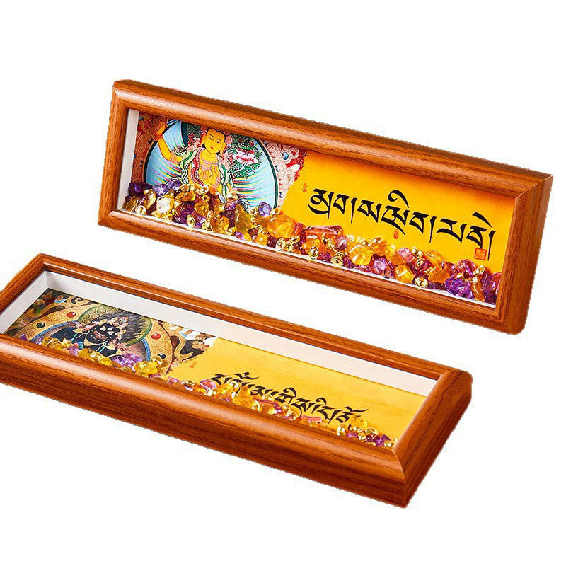 Buddha Stones Om Mani Padme Hum Buddha Lingotto dorato Thangka Cornice per foto Ornamento Decorazioni per la casa - image 13