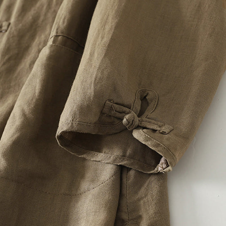 Camicia da donna in cotone di media lunghezza, manica a tre quarti, con colletto rialzato, bottoni a rana, tinta unita, Buddha Stones Fall - image 6