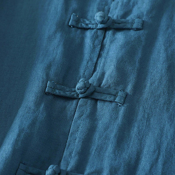 Camicia da donna in cotone di media lunghezza, manica a tre quarti, con colletto rialzato, bottoni a rana, tinta unita, Buddha Stones Fall - image 11