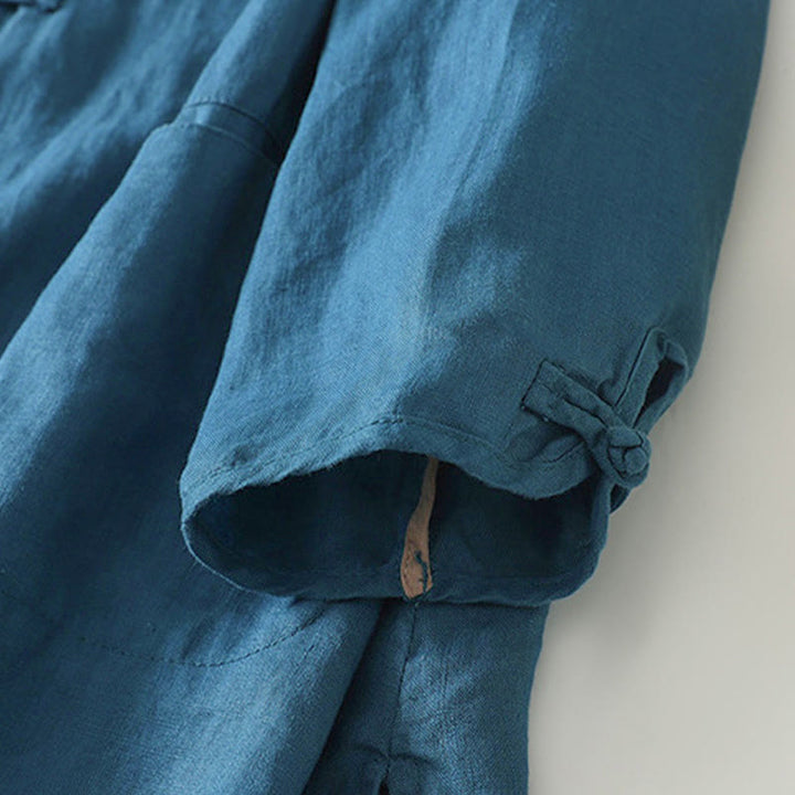 Camicia da donna in cotone di media lunghezza, manica a tre quarti, con colletto rialzato, bottoni a rana, tinta unita, Buddha Stones Fall - image 14