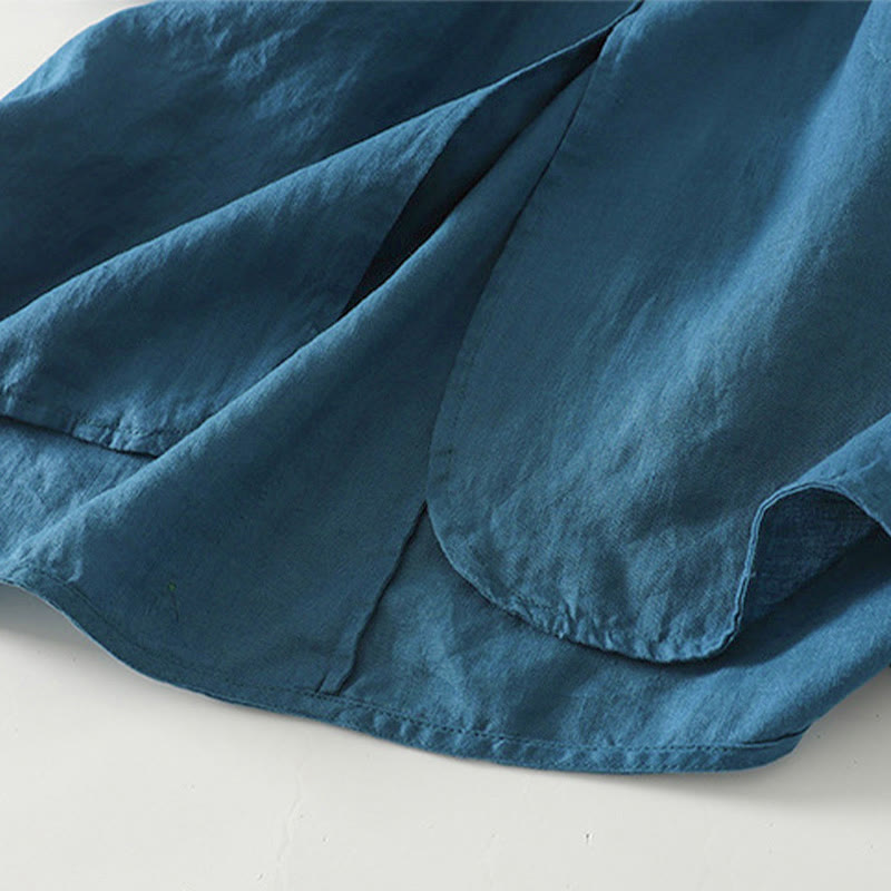 Camicia da donna in cotone di media lunghezza, manica a tre quarti, con colletto rialzato, bottoni a rana, tinta unita, Buddha Stones Fall - image 13