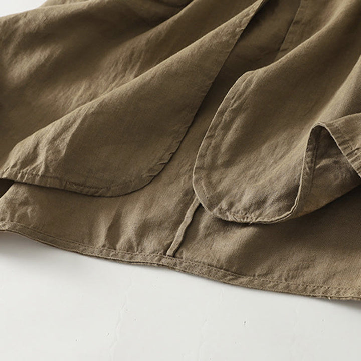 Camicia da donna in cotone di media lunghezza, manica a tre quarti, con colletto rialzato, bottoni a rana, tinta unita, Buddha Stones Fall - image 5