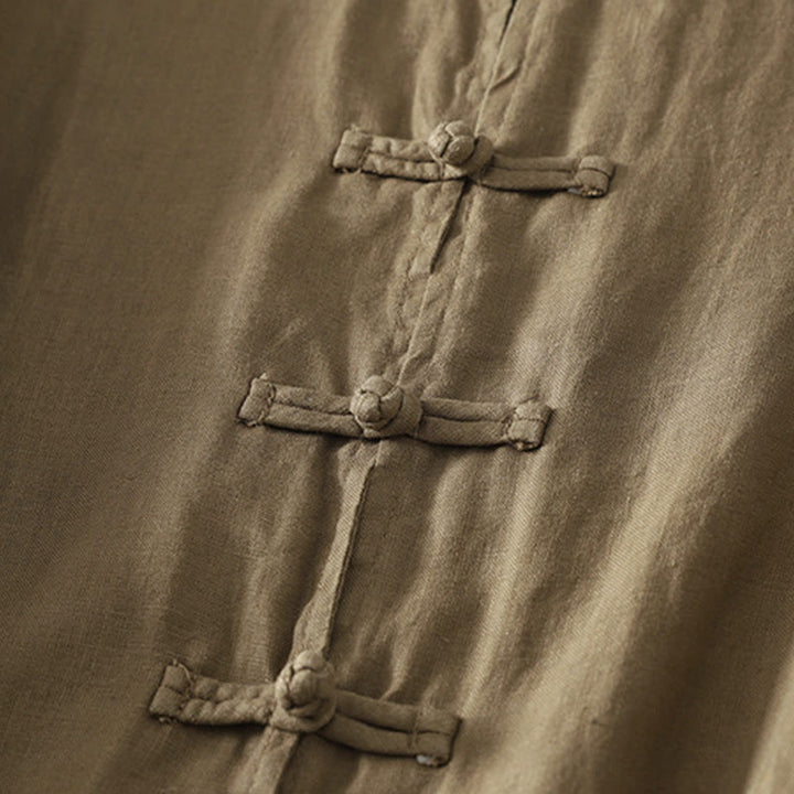 Camicia da donna in cotone di media lunghezza, manica a tre quarti, con colletto rialzato, bottoni a rana, tinta unita, Buddha Stones Fall - image 4