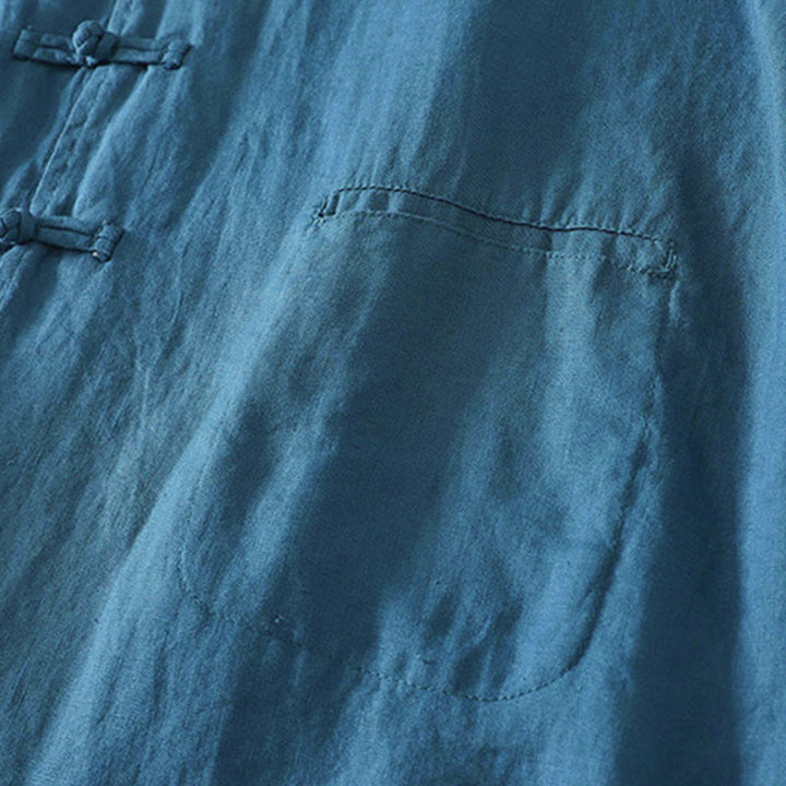 Camicia da donna in cotone di media lunghezza, manica a tre quarti, con colletto rialzato, bottoni a rana, tinta unita, Buddha Stones Fall - image 12