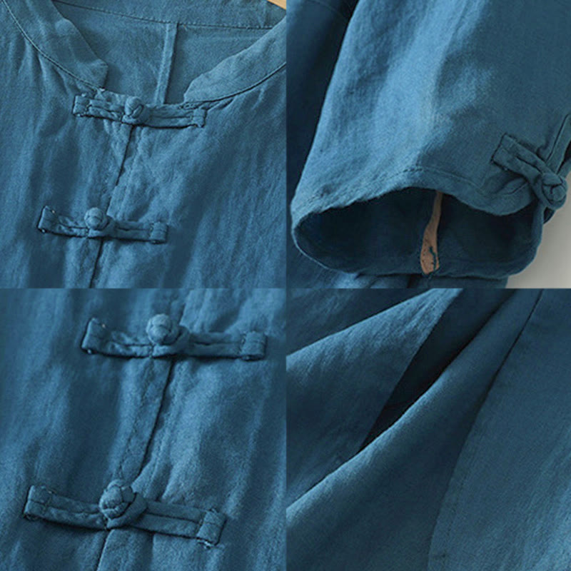 Camicia da donna in cotone di media lunghezza, manica a tre quarti, con colletto rialzato, bottoni a rana, tinta unita, Buddha Stones Fall - image 17