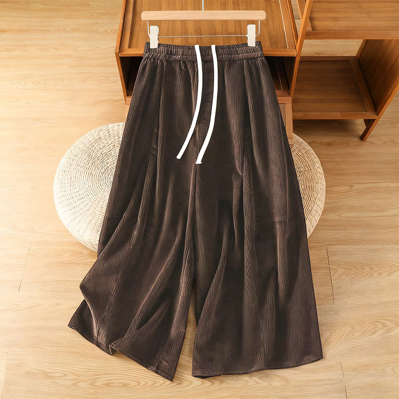 Pantaloni da donna in velluto a coste con elastico in vita, lunghezza 7-8, gamba larga, Buddha Stones - Marrone sella - US4, UK/AU8, EU36 (F) - image 11