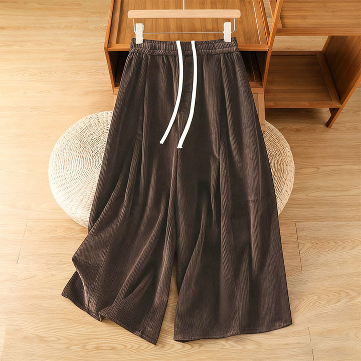 Pantaloni da donna in velluto a coste con elastico in vita, lunghezza 7-8, gamba larga, Buddha Stones - Marrone sella - US4, UK/AU8, EU36 (F) - image 11