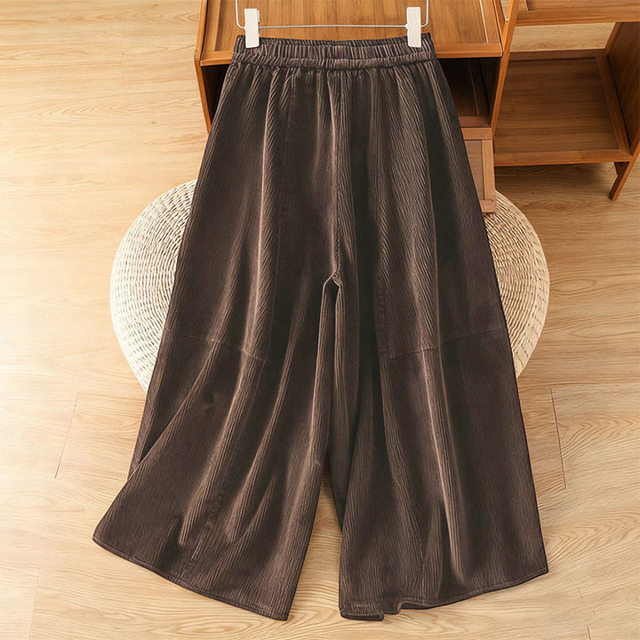 Pantaloni da donna in velluto a coste con elastico in vita, lunghezza 7-8, gamba larga, Buddha Stones - image 12