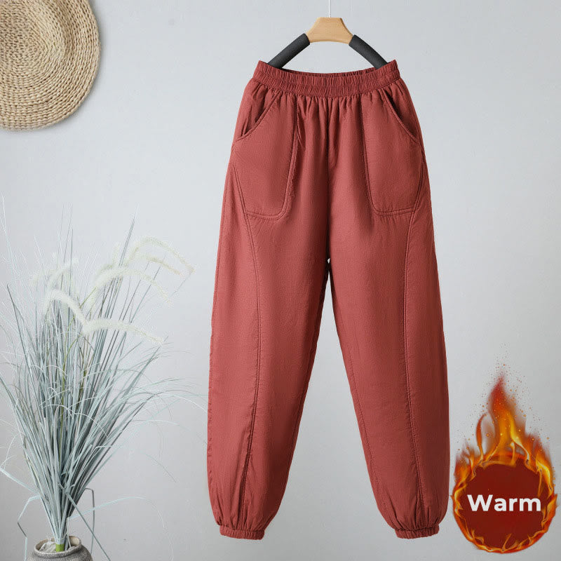 Pantaloni harem da donna in cotone termico con elastico in vita invernale Buddha Stones, lunghezza 7-8, con tasche - Pomodoro - US8-10, UK/AU12-14, EU40-42 (2XL) - image 8