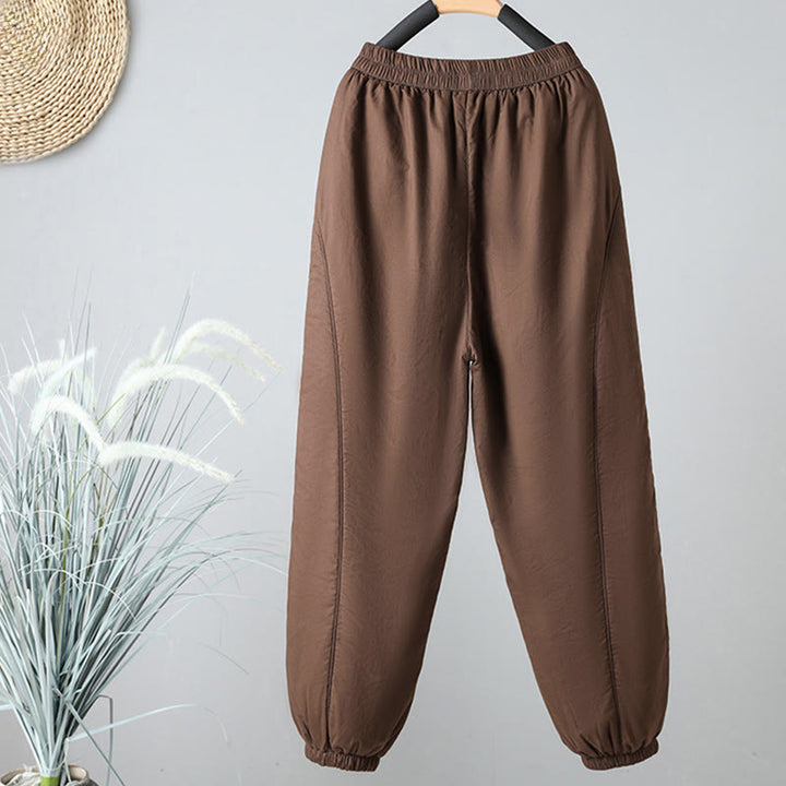Pantaloni harem da donna in cotone termico con elastico in vita invernale Buddha Stones, lunghezza 7-8, con tasche - image 2