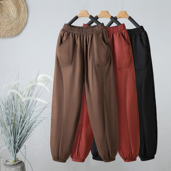 Pantaloni harem da donna in cotone termico con elastico in vita invernale Buddha Stones, lunghezza 7-8, con tasche - image 0