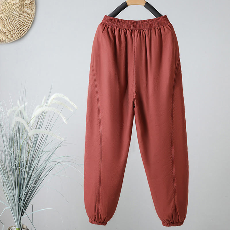Pantaloni harem da donna in cotone termico con elastico in vita invernale Buddha Stones, lunghezza 7-8, con tasche - image 9