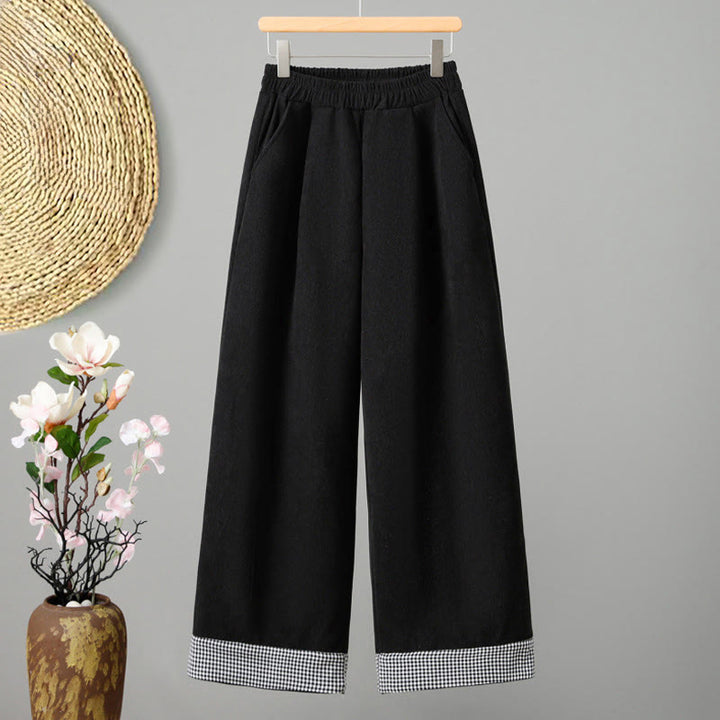 Pantaloni da donna in velluto a coste con gamba larga, elastico in vita e patchwork a quadri, lunghezza caviglia , Buddha Stones - Nero - US8-10, UK/AU12-14, EU40-42 (2XL) - image 10
