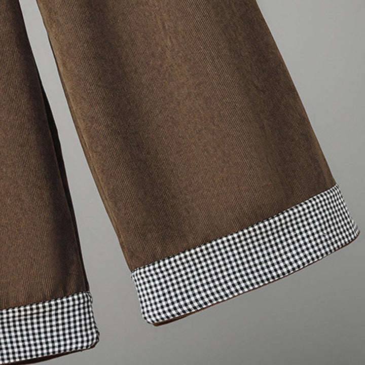 Pantaloni da donna in velluto a coste con gamba larga, elastico in vita e patchwork a quadri, lunghezza caviglia , Buddha Stones - image 7