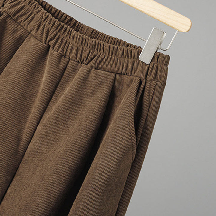 Pantaloni da donna in velluto a coste con gamba larga, elastico in vita e patchwork a quadri, lunghezza caviglia , Buddha Stones - image 5