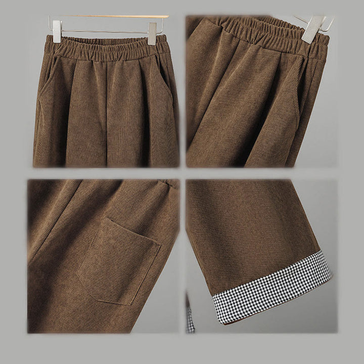 Pantaloni da donna in velluto a coste con gamba larga, elastico in vita e patchwork a quadri, lunghezza caviglia , Buddha Stones - image 8