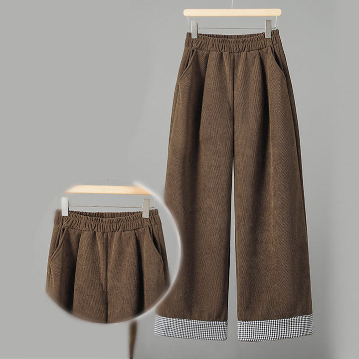 Pantaloni da donna in velluto a coste con gamba larga, elastico in vita e patchwork a quadri, lunghezza caviglia , Buddha Stones - image 2