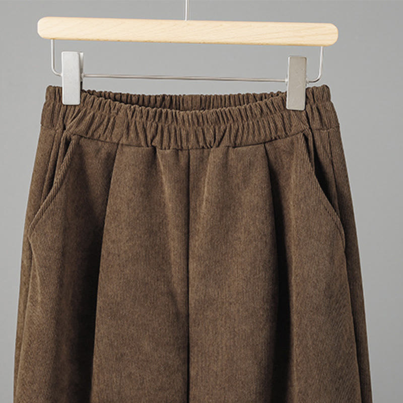 Pantaloni da donna in velluto a coste con gamba larga, elastico in vita e patchwork a quadri, lunghezza caviglia , Buddha Stones - image 4