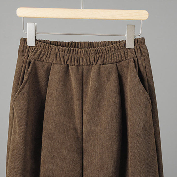 Pantaloni da donna in velluto a coste con gamba larga, elastico in vita e patchwork a quadri, lunghezza caviglia , Buddha Stones - image 4