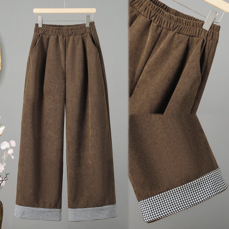 Pantaloni da donna in velluto a coste con gamba larga, elastico in vita e patchwork a quadri, lunghezza caviglia , Buddha Stones - image 3