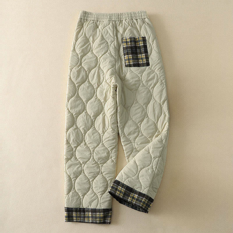 Pantaloni termici da donna in cotone patchwork scozzese con tasche, con elastico in vita e coulisse, Buddha Stones Winter Curved Lines - image 6