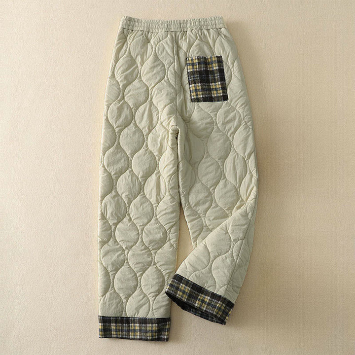 Pantaloni termici da donna in cotone patchwork scozzese con tasche, con elastico in vita e coulisse, Buddha Stones Winter Curved Lines - image 6