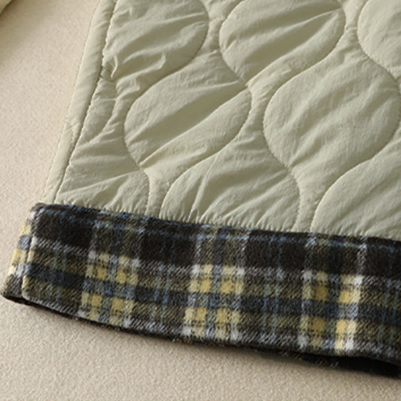 Pantaloni termici da donna in cotone patchwork scozzese con tasche, con elastico in vita e coulisse, Buddha Stones Winter Curved Lines - image 12