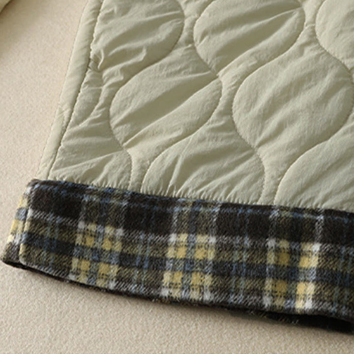 Pantaloni termici da donna in cotone patchwork scozzese con tasche, con elastico in vita e coulisse, Buddha Stones Winter Curved Lines - image 12