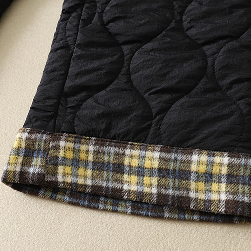 Pantaloni termici da donna in cotone patchwork scozzese con tasche, con elastico in vita e coulisse, Buddha Stones Winter Curved Lines - image 3