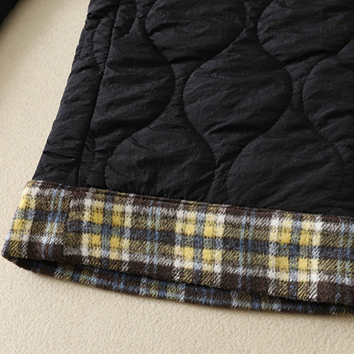 Pantaloni termici da donna in cotone patchwork scozzese con tasche, con elastico in vita e coulisse, Buddha Stones Winter Curved Lines - image 3