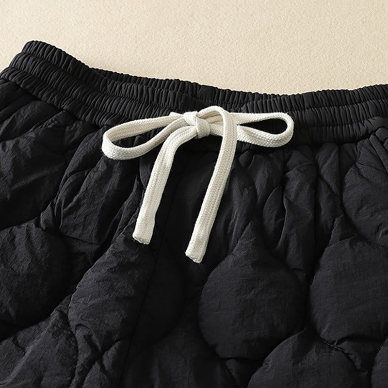 Pantaloni termici da donna in cotone patchwork scozzese con tasche, con elastico in vita e coulisse, Buddha Stones Winter Curved Lines - image 1