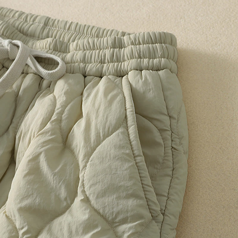 Pantaloni termici da donna in cotone patchwork scozzese con tasche, con elastico in vita e coulisse, Buddha Stones Winter Curved Lines - image 8