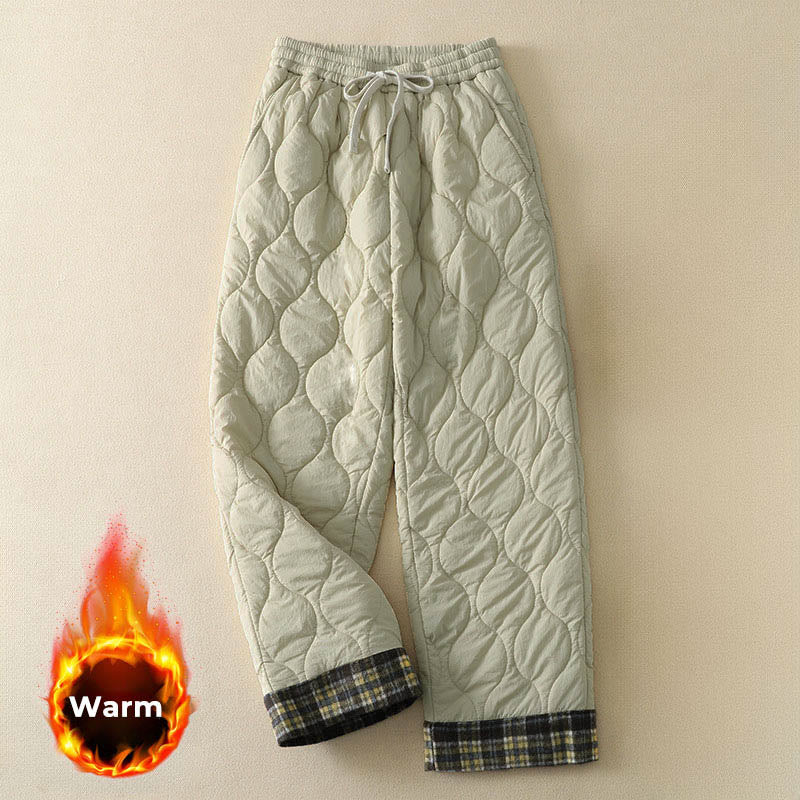 Pantaloni termici da donna in cotone patchwork scozzese con tasche, con elastico in vita e coulisse, Buddha Stones Winter Curved Lines - Beige - US8-10, UK/AU12-14, EU40-42 (2XL) - image 5