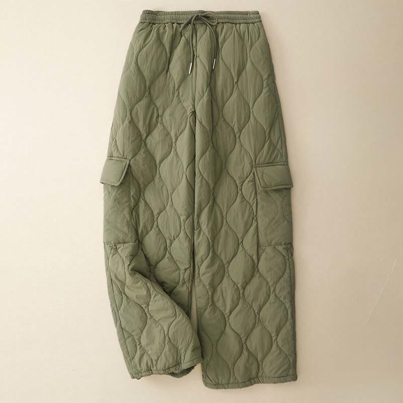 Pantaloni termici da donna in cotone con coulisse e elastico in vita, con tasche, Buddha Stones Winter Curved Lines - DarkSeaGreen - US8-10, UK/AU12-14, EU40-42 (2XL) - image 0