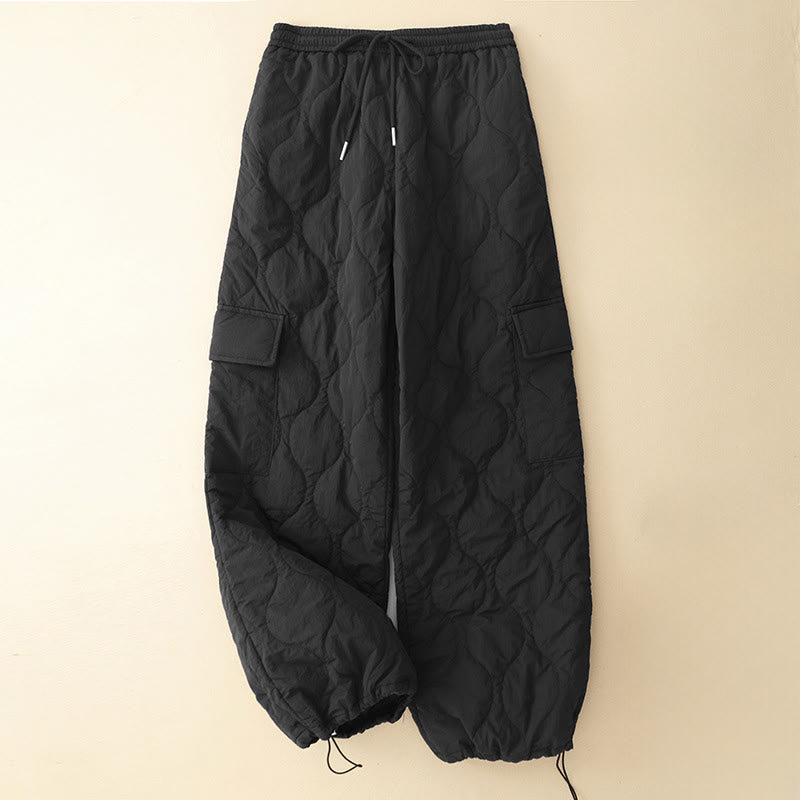 Pantaloni termici da donna in cotone con coulisse e elastico in vita, con tasche, Buddha Stones Winter Curved Lines - Nero - US8-10, UK/AU12-14, EU40-42 (2XL) - image 11