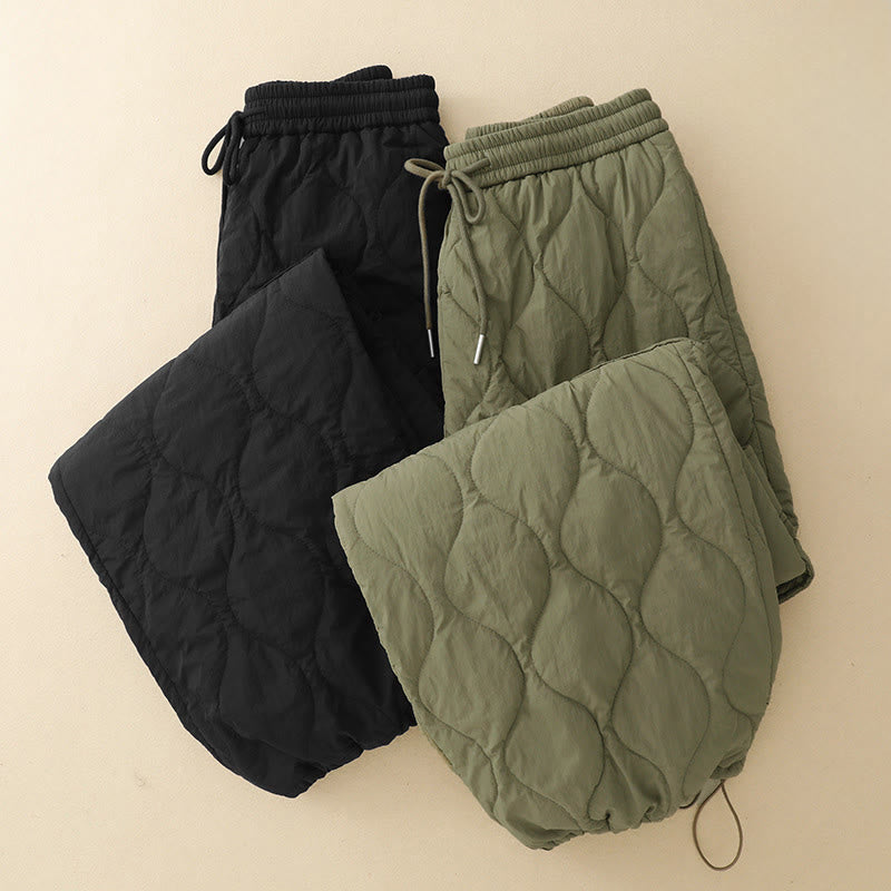 Pantaloni termici da donna in cotone con coulisse e elastico in vita, con tasche, Buddha Stones Winter Curved Lines - image 17