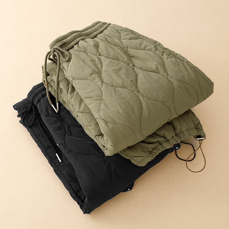 Pantaloni termici da donna in cotone con coulisse e elastico in vita, con tasche, Buddha Stones Winter Curved Lines - image 16