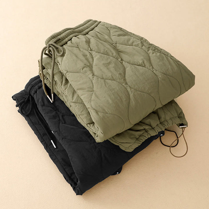 Pantaloni termici da donna in cotone con coulisse e elastico in vita, con tasche, Buddha Stones Winter Curved Lines - image 16