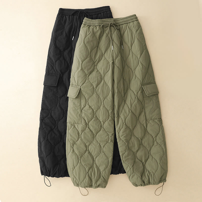 Pantaloni termici da donna in cotone con coulisse e elastico in vita, con tasche, Buddha Stones Winter Curved Lines - image 1