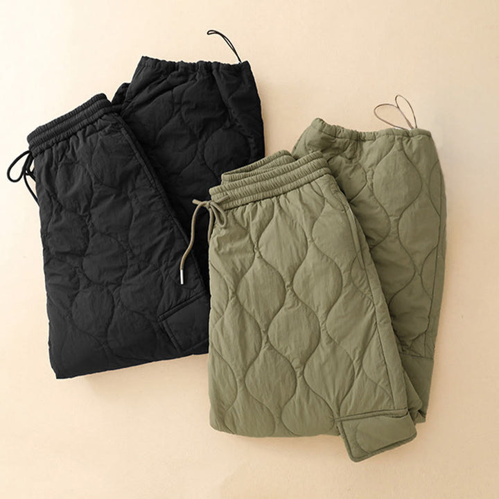 Pantaloni termici da donna in cotone con coulisse e elastico in vita, con tasche, Buddha Stones Winter Curved Lines - image 18