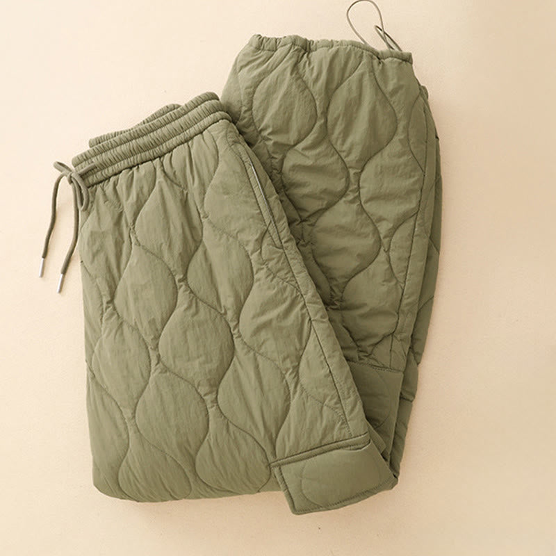 Pantaloni termici da donna in cotone con coulisse e elastico in vita, con tasche, Buddha Stones Winter Curved Lines - image 2