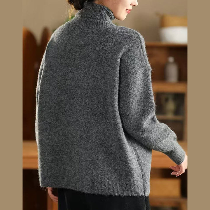 Maglione da donna in cotone lavorato a maglia, a maniche lunghe, con collo alto e tinta unita invernale Buddha Stones - image 11