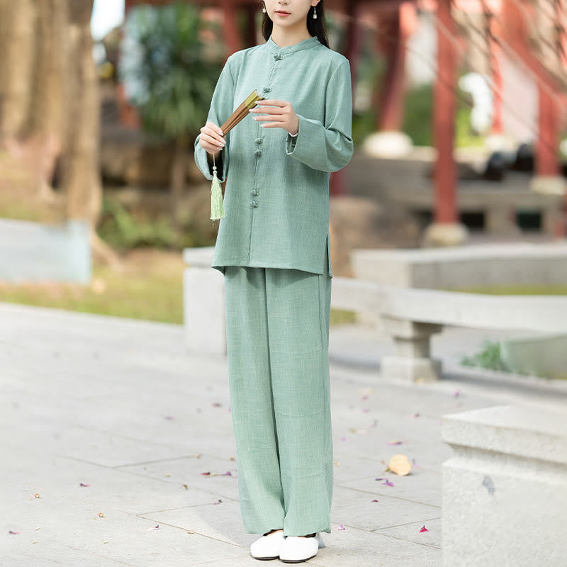 Set di 2 pezzi Buddha Stones , camicia a maniche lunghe con bottoni cinesi, pantaloni, meditazione, Zen, Tai Chi, abbigliamento in cotone da donna - image 13