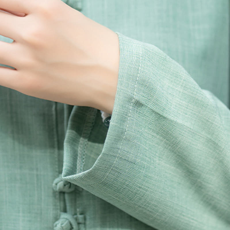 Set di 2 pezzi Buddha Stones , camicia a maniche lunghe con bottoni cinesi, pantaloni, meditazione, Zen, Tai Chi, abbigliamento in cotone da donna - image 19