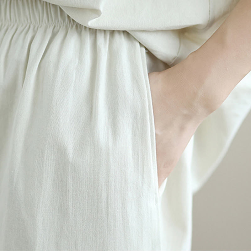 Set da donna Buddha Stones 2 pezzi, tinta unita, in cotone, con bottoni, camicia a maniche lunghe e pantaloni larghi alla caviglia, con tasche - image 10