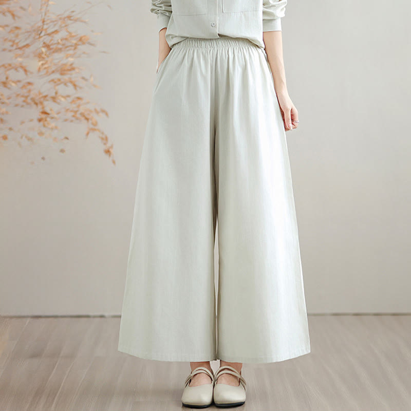 Set da donna Buddha Stones 2 pezzi, tinta unita, in cotone, con bottoni, camicia a maniche lunghe e pantaloni larghi alla caviglia, con tasche - image 5