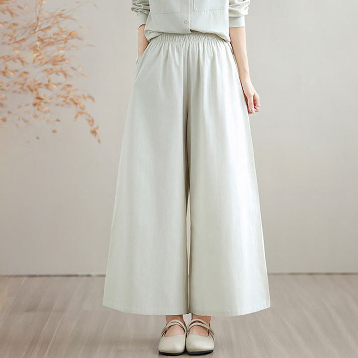 Set da donna Buddha Stones 2 pezzi, tinta unita, in cotone, con bottoni, camicia a maniche lunghe e pantaloni larghi alla caviglia, con tasche - image 5