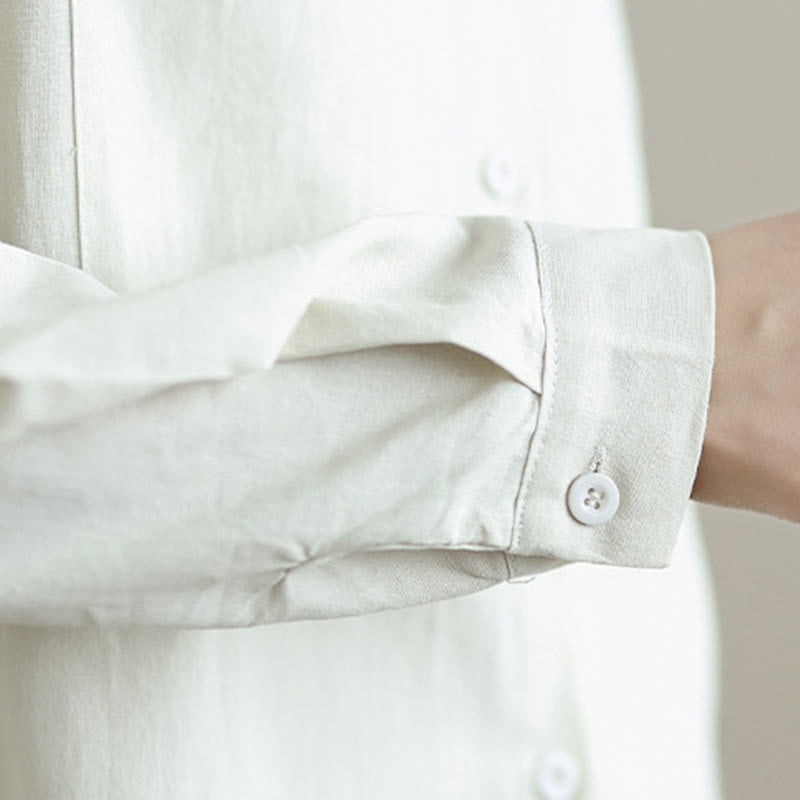 Set da donna Buddha Stones 2 pezzi, tinta unita, in cotone, con bottoni, camicia a maniche lunghe e pantaloni larghi alla caviglia, con tasche - image 8