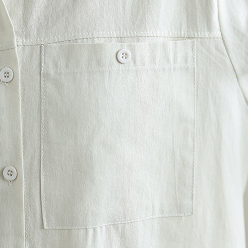 Set da donna Buddha Stones 2 pezzi, tinta unita, in cotone, con bottoni, camicia a maniche lunghe e pantaloni larghi alla caviglia, con tasche - image 7